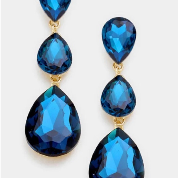 Triple Glass Crystal Teardrop Earrings - Picture 1 of 1